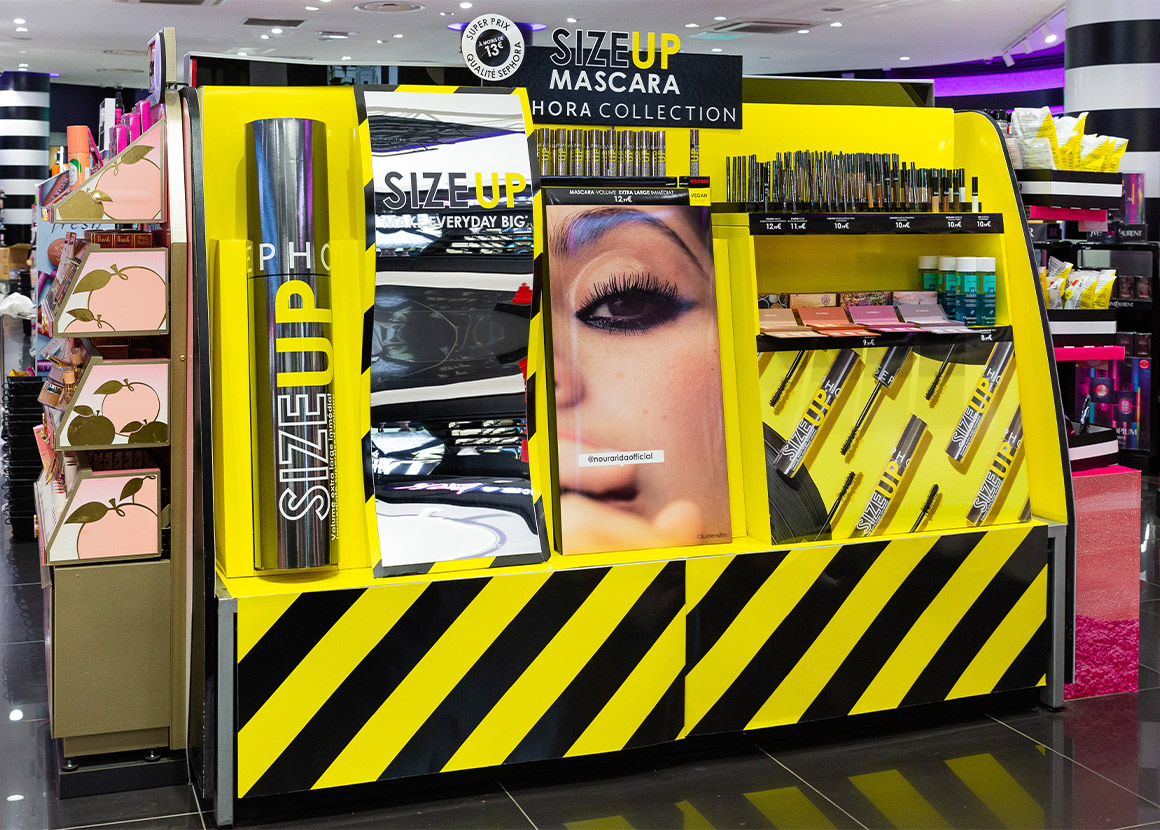 Présentoir carton - Fabrication Groupe Elba pour Sephora Collection Mascara Size Up
